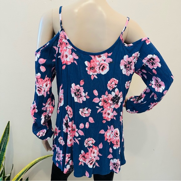 Whoa, Wait Floral Open Shoulder Long Sleeve Top Sz XXL - Picture 4 of 8